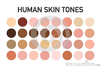 Human skin tone color palette set isolated on transparent background. Art design. Vector illustration. Vector Illustration